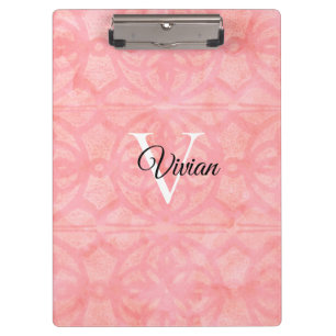 Porte-bloc Tulip Pink Aquarelle Nom du monogramme