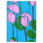 Porte-bloc Tulipes roses dessinées à la main sur bleu ciel (Dos)