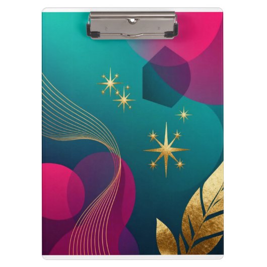 Porte-bloc Turquoise et Fuchsia Moderne Abstrait avec Étoiles (Devant)