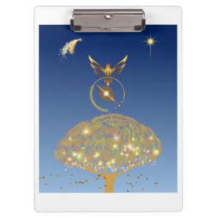 Porte-bloc Un oiseau survolant un arbre doré