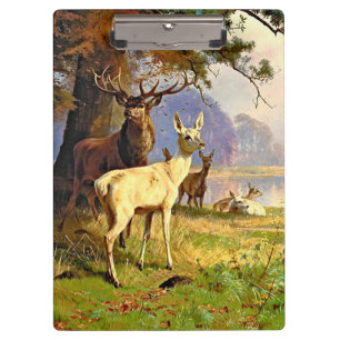 Porte-bloc Un Stag Et Son Pack Près D'Un Étang De Forêt