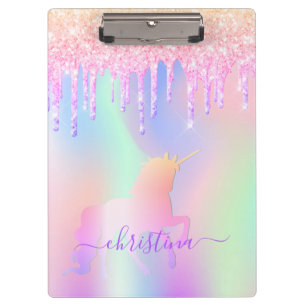 Porte-bloc Unicorn rose violet gouttes holographiques