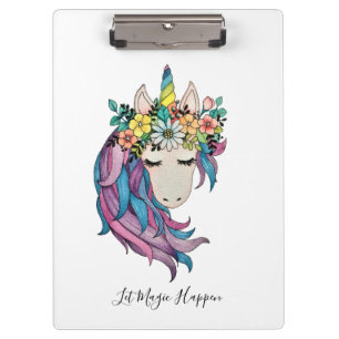 Porte-bloc Unicorne avec Fleurs sauvages en aquarelle