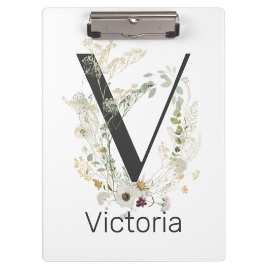 Porte-bloc V initial avec fleur de couleur douce Personnalisé (Devant)
