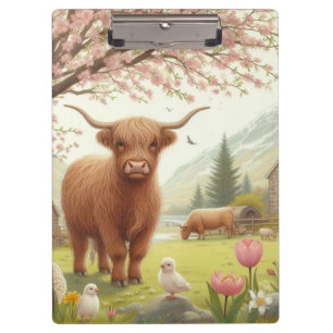 Porte-bloc Vache des hautes terres mignonne, florale/printani
