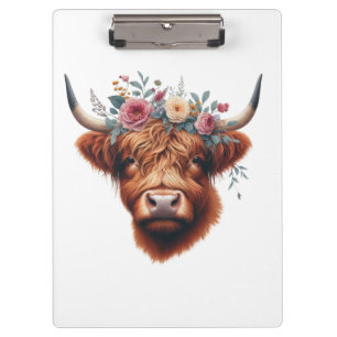 Porte-bloc Vache des hautes terres mignonne, florale/printani