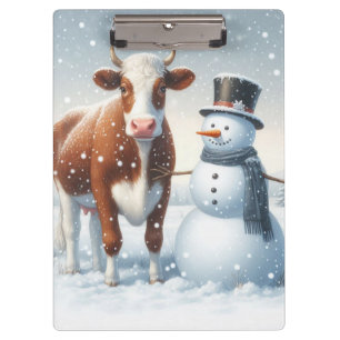 Porte-bloc Vache mignonne et bonhomme de neige dans le champ