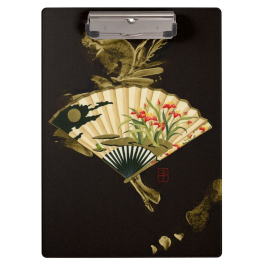 Porte-bloc Ventilateur oriental criblé au design floral (Devant)