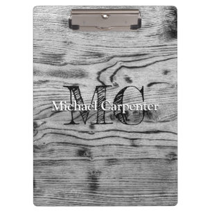 Porte-bloc Vintage rustique gris noir bois brûlé Monogramme