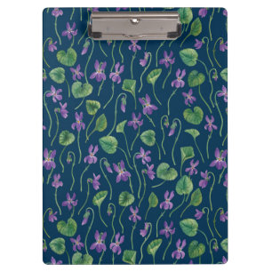 Porte-bloc Violettes aquarelles sur fond bleu