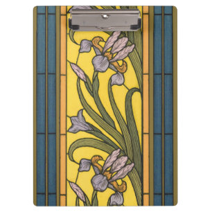Porte-bloc Vitrail Art Nouveau Fleur d'Iris Bleu Or