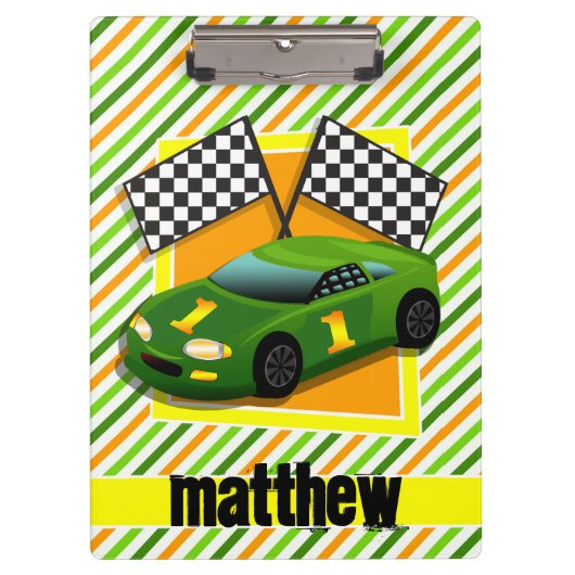 Porte-bloc Voiture de course verte, jaune et orange, rayures (Devant)