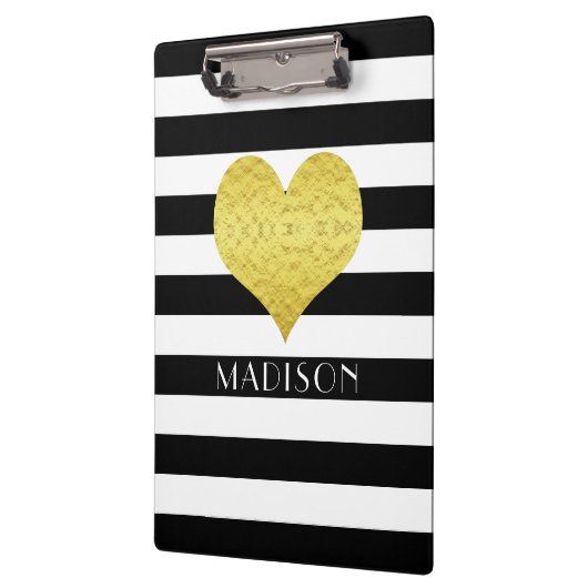 Porte-bloc Votre nom Black White Gold Heart Motif (Gauche)