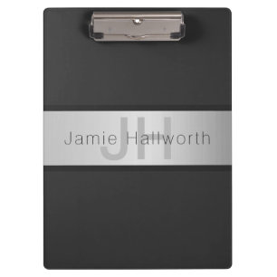 Porte-bloc Votre nom et monogramme Gris et aspect argent fa