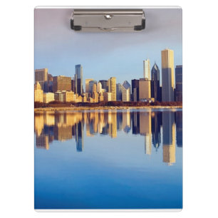 Porte-bloc Vue d'horizon de Chicago avec la réflexion