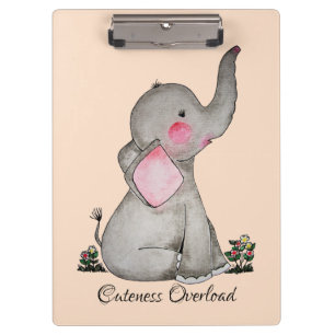 Porte-bloc Watercolor Cute Baby Elephant With Blush & Flowers