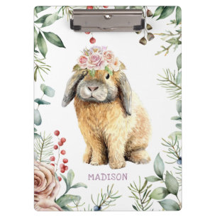 Porte-bloc Watercolor Floral Bunny Rabbit Personalized