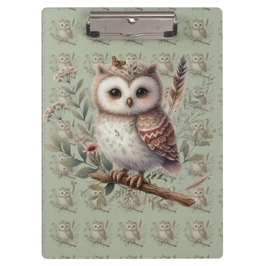 Porte-bloc Whimsical Woodland Owl Botanical Illustration (Devant)