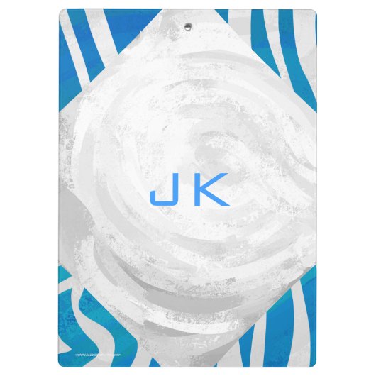 Porte-bloc Zèbre bleu et blanc avec Monogramme (Dos)