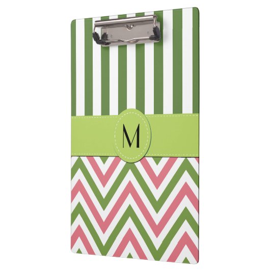 Porte-bloc Zigzag, Chevron, Grilles, Rose, Vert, Monogramme (Gauche)