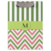 Porte-bloc Zigzag, Chevron, Grilles, Rose, Vert, Monogramme (Devant)