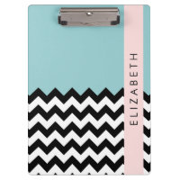 Zigzag noir et blanc, Chevron, Bleu, Votre nom