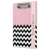 Porte-bloc Zigzag noir et blanc, Chevron, rose, Votre nom (Gauche)