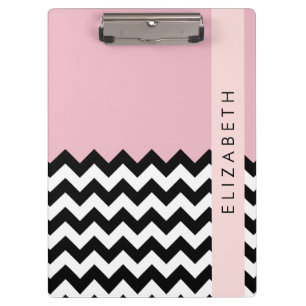 Porte-bloc Zigzag noir et blanc, Chevron, rose, Votre nom