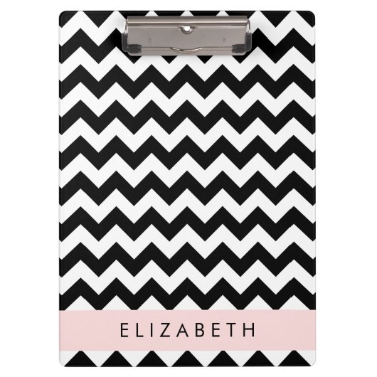 Porte-bloc Zigzag noir et blanc, Motif Chevron, Votre nom (Devant)