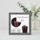 Porte-cadeaux Rouge Noir Baby Douche Invitations (Debout devant)