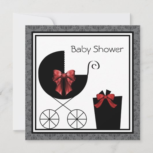 Porte-cadeaux Rouge Noir Baby Douche Invitations (Devant)