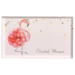 Porte-cartes De Table Fleur Flamant rose rose, Confetti Or