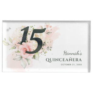 Porte-cartes De Table Quinceanera florale rose 15ème anniversaire