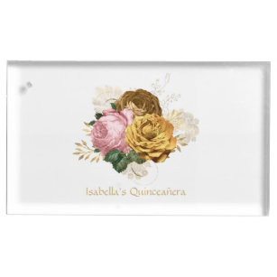 Porte-cartes De Table Quinceañera vintage rose et or florale