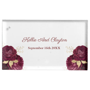 Porte-cartes De Table Table De Mariage Floral Bourgogne Et Or