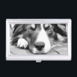 PORTE-CARTES DE VISITE COLLIE FRONTALIÈRE<br><div class="desc">Une aquarelle noire et blanche d'une belle collie bordé.</div>