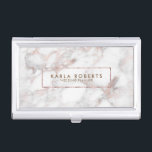 Porte-cartes De Visite Elégant blanc Faux Marbre Rose-Or Accent<br><div class="desc">Elégant faux marbre blanc avec accent rose-or et texte personnalisable.</div>