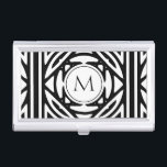 Porte-cartes De Visite Élégant Monogramme encadré<br><div class="desc">Motif géométrique,  Monogramme noir. Design élégant.</div>