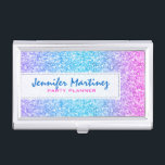 Porte-cartes De Visite Elégante Parties scintillant colorée & Sparkles Te<br><div class="desc">Elégante parties scintillant colorée et scintille de tons bleu rose et bleu vert. Couleur de police bleue et rose suggérée. Disponible sur d'autres produits. Modèle de porte-carte de visite entièrement personnalisable.</div>