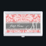 Porte-cartes De Visite Modèle moderne dentelle Damas - Corail et gris<br><div class="desc">Damas florales tendance et féminine aux couleurs populaires. Le damas a un aspect de tableau noir fantaisiste.</div>