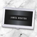 Porte-cartes De Visite Moderne masculin noir gris élégant personnalisé<br><div class="desc">Moderne,  simple mais élégant et masculin,  profil noir ou porte-carte de visite avec un dégradé noir et gris et une bande horizontale plus foncée. Nom personnalisé,  texte blanc. Design classique,  idéal pour un avocat,  un avocat ou un comptable.</div>