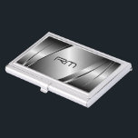 Porte-cartes De Visite Motif en acier inoxydable gris argent<br><div class="desc">Tons argent foncé brillant look métallique,  modèle de carte de visite motif en acier inoxydable. Disponible sur d'autres produits. Initiales personnalisées à l'avant.</div>