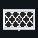 Porte-cartes De Visite Noir et blanc moderne Ikat Quatrefoil Motif<br><div class="desc">Elégant motif moderne blanc géométrique itat quatrefoil transparent sur arrière - plan noir personnalisable.</div>