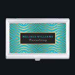 Porte-cartes De Visite Turquoise Bleu & Or Zebra Stripes Design moderne<br><div class="desc">Elégant or et bleu turquoise moderne abstrait rayures zébrées motif. Modèle de porte-carte de visite entièrement personnalisable. Carte de visite correspondant disponible. Si vous avez besoin d'aide pour customiser un de mes designs,  contactez le concepteur ArtOnWear. Mise en forme de texte gratuite avec aide en direct disponible sur demande.</div>