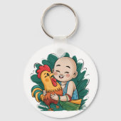 Porte-clé | Chloe Bébé Embrasse Le Coq (Recto)