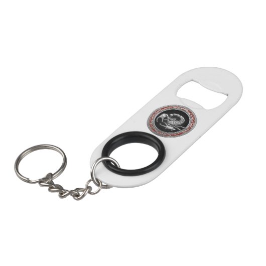 Porte-clé Décapsuleur [410] Scorpion d'argent sacré sur noir (Devant Angle)
