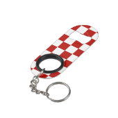 Porte-clé Décapsuleur à damiers carré rouge blanc rétro (angle arrière)