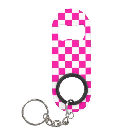 Porte-clé Décapsuleur à damiers rose et blanc (Devant)