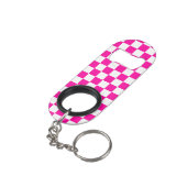 Porte-clé Décapsuleur à damiers rose et blanc (angle arrière)