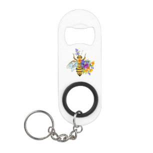 Porte-clé Décapsuleur Abeille à fleurs avec plantes sauvages